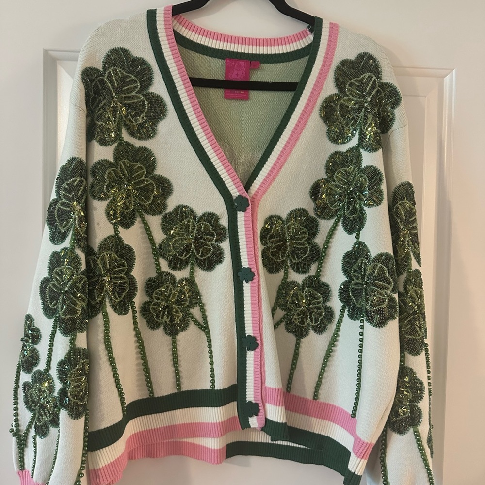 QUEEN OF SPARKLES Shamrock Cardigan M